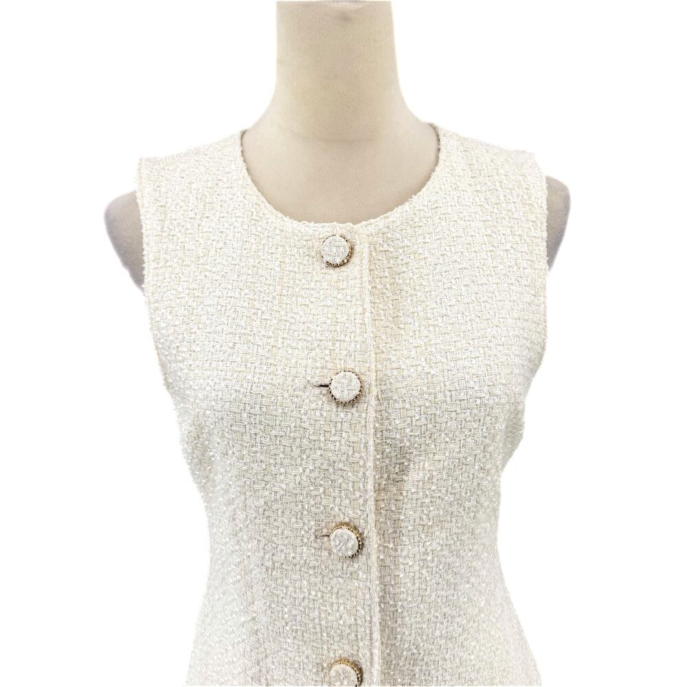 Endless Rose NEW Ivory White Tweed Polished Bridal Chic Romantic Mini Dress - Picture 6 of 11